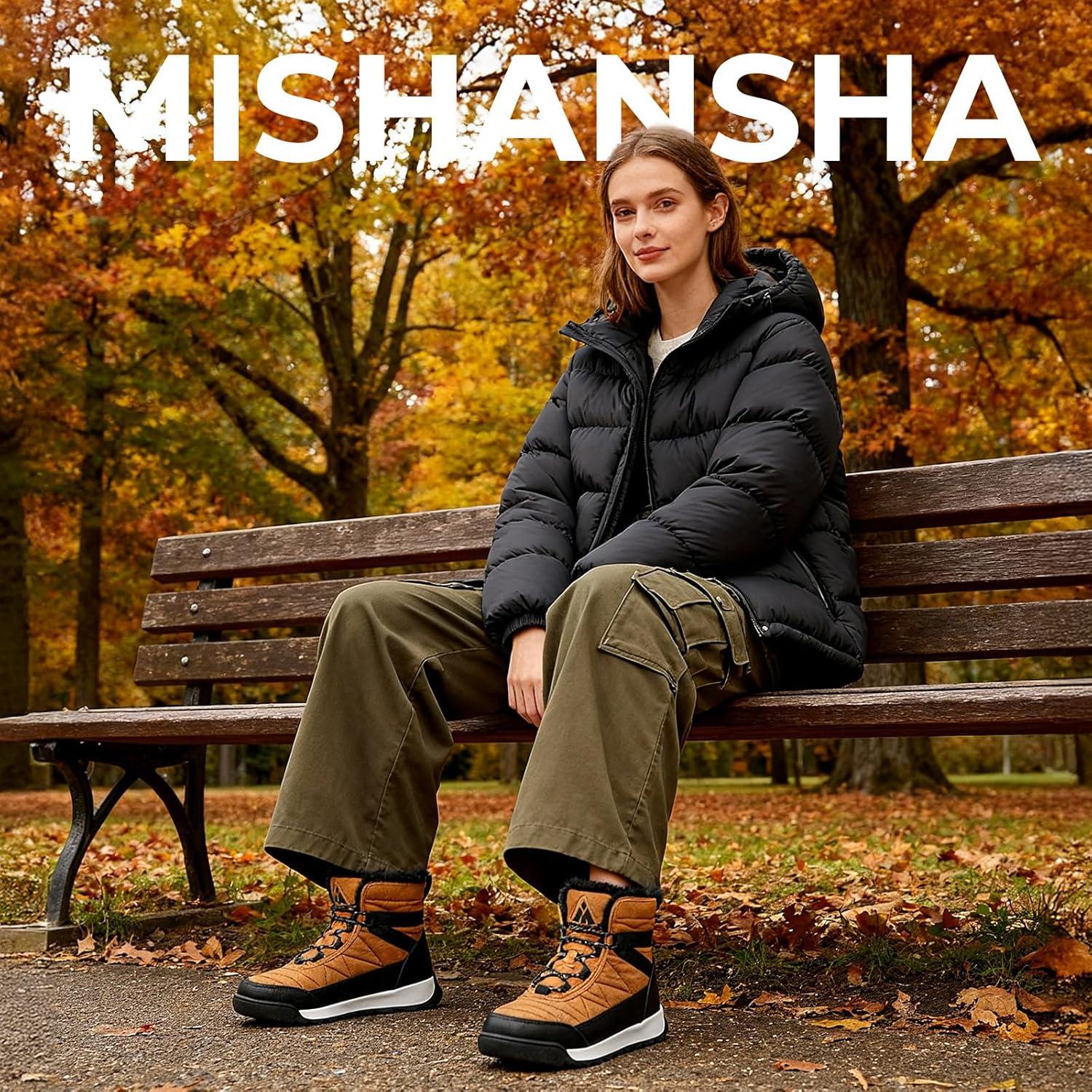 image:imageMishansha Femme Bottes Hiver Bottines Fourre Chaude Bottes de Neige Antidrapante Chaussure Neige BootsMarron