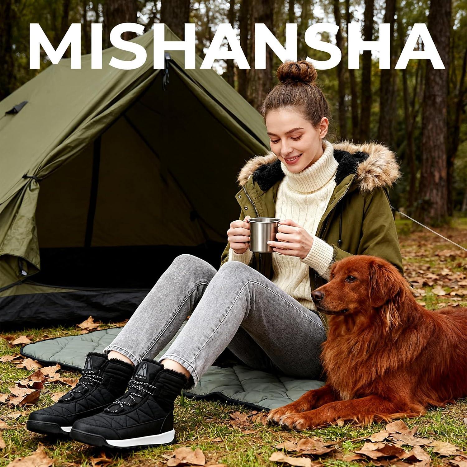 image:imageMishansha Femme Bottes Hiver Bottines Fourre Chaude Bottes de Neige Antidrapante Chaussure Neige BootsNoir