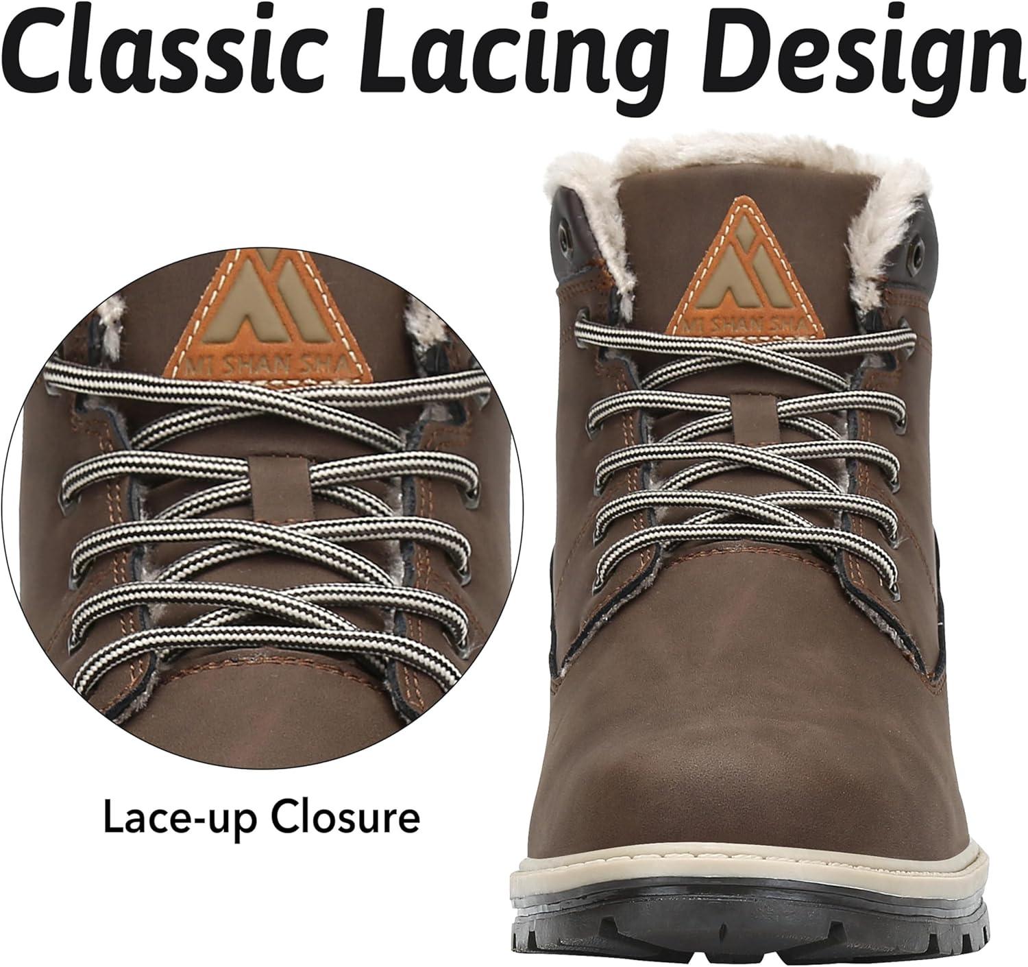 image:imageMishansha Homme Femme Bottes Hiver Randonne Chaussures Bottes de Neige Chaudes Fourrure Bottine GR3648Marron Fonc
