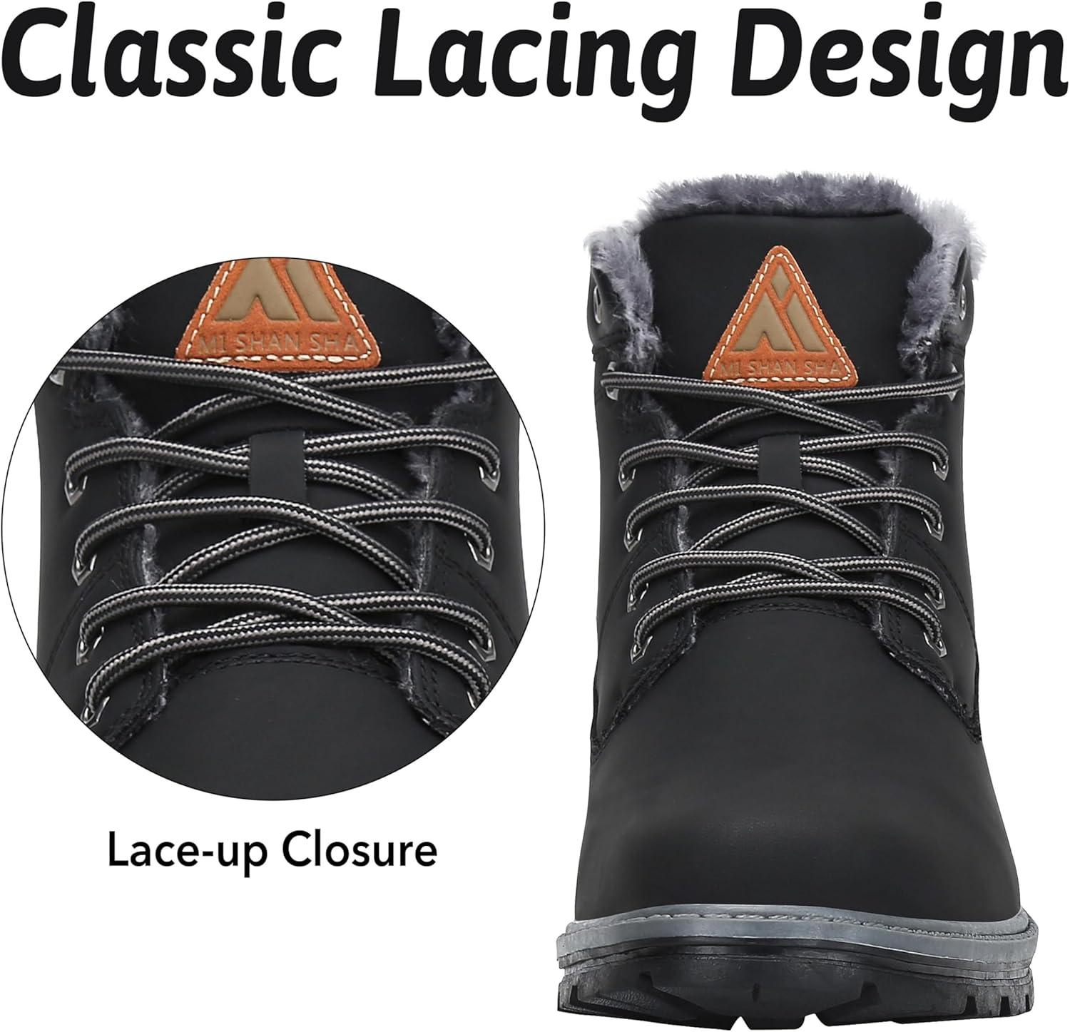 image:imageMishansha Homme Femme Bottes Hiver Randonne Chaussures Bottes de Neige Chaudes Fourrure Bottine GR3648Noir Fonc
