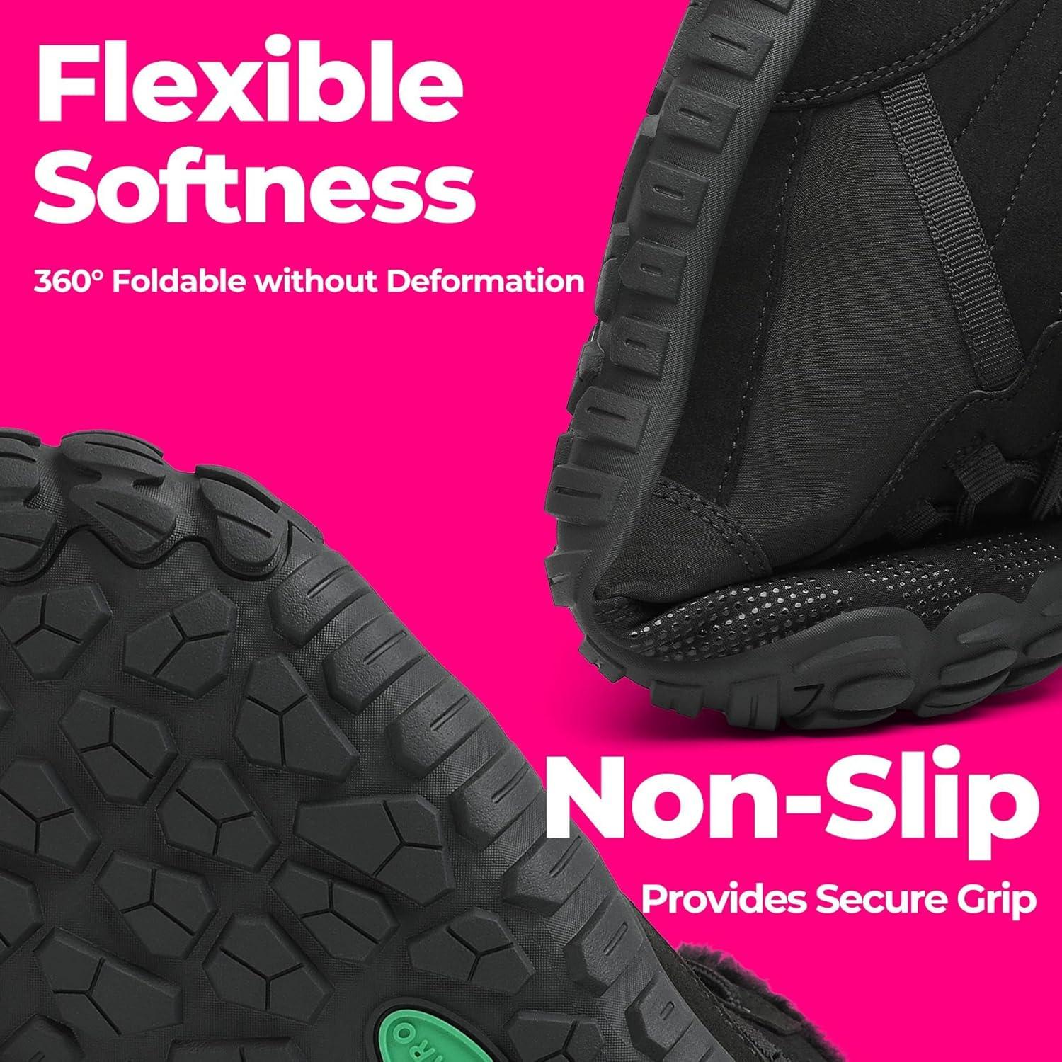 image:imageSAGUARO Barefoot Bottes Femme Hiver Chaussure Minimaliste Fourres Bote Orteils Large amp Semelle Drop Zro Chaussures Chaudes Gr3642Noir