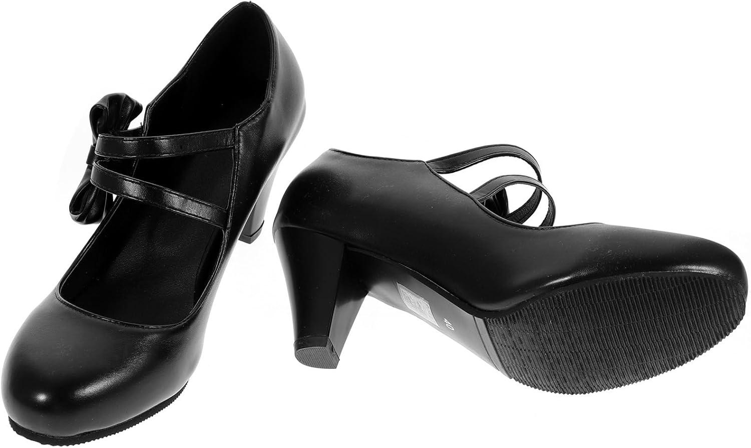 image:imageTEHAUX Escarpins Femme Talon Compens pais Bouts Lgrement Brids Couleur Noire Taille 37 Chaussures Nud Dcoratif lgantes pour Soire et Marche Confortable