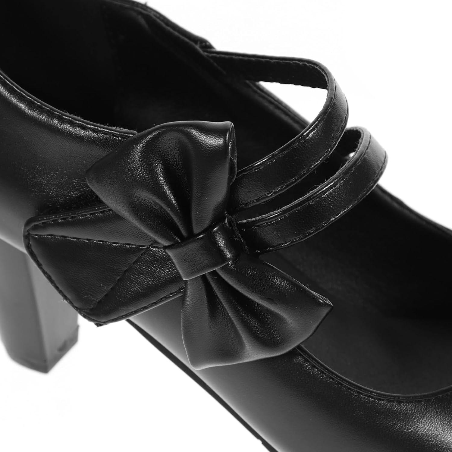 image:imageTEHAUX Escarpins Femme Talon Compens pais Bouts Lgrement Brids Couleur Noire Taille 37 Chaussures Nud Dcoratif lgantes pour Soire et Marche Confortable