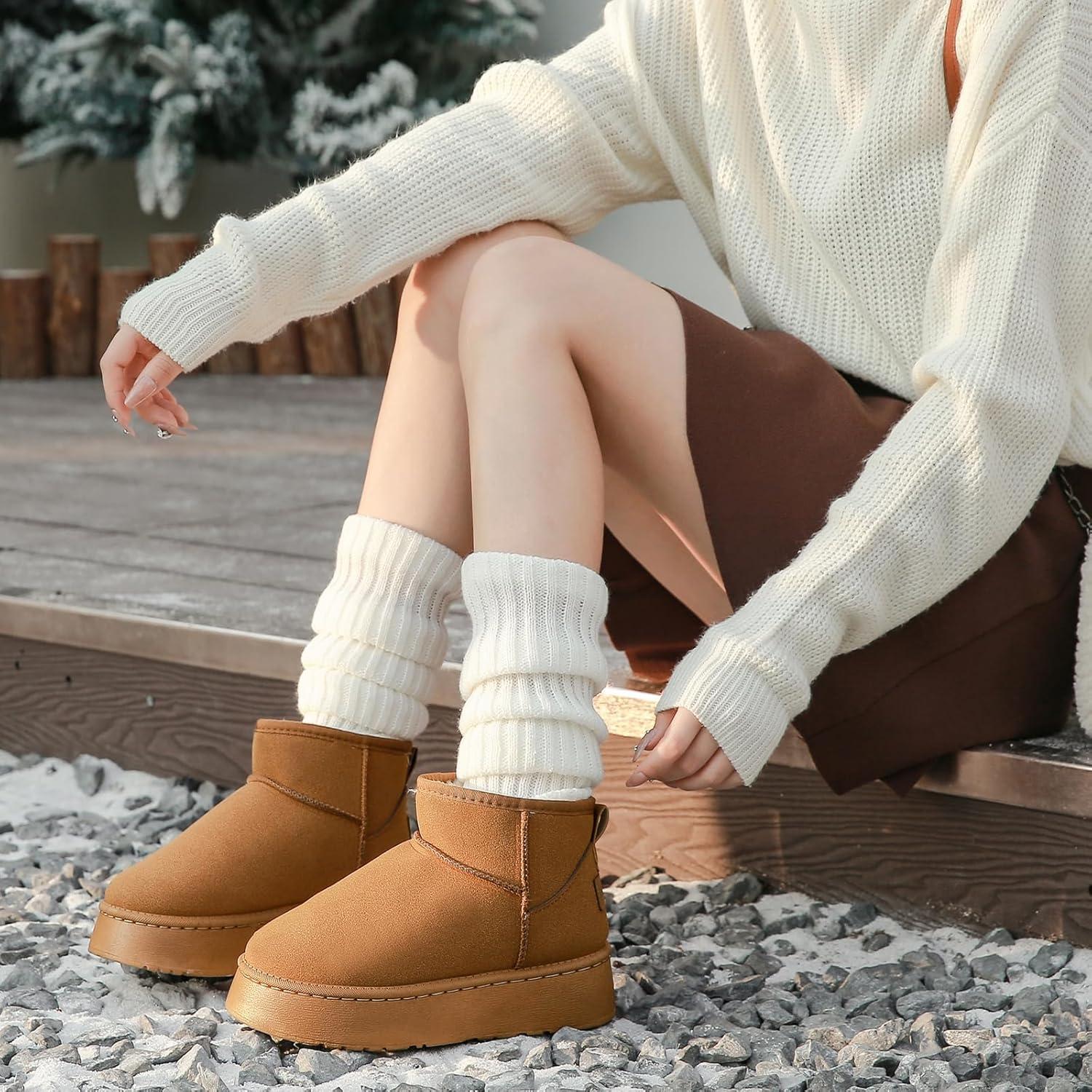 image:imageYUHITYGZGS Bottines femme hiver Chaude Confortables Antidrapant Fourres Impermables Bottes De Neige Australien Classiques Bottines Fourres Chaussons Chaussettes Boots pour LextrieurBrun Clair