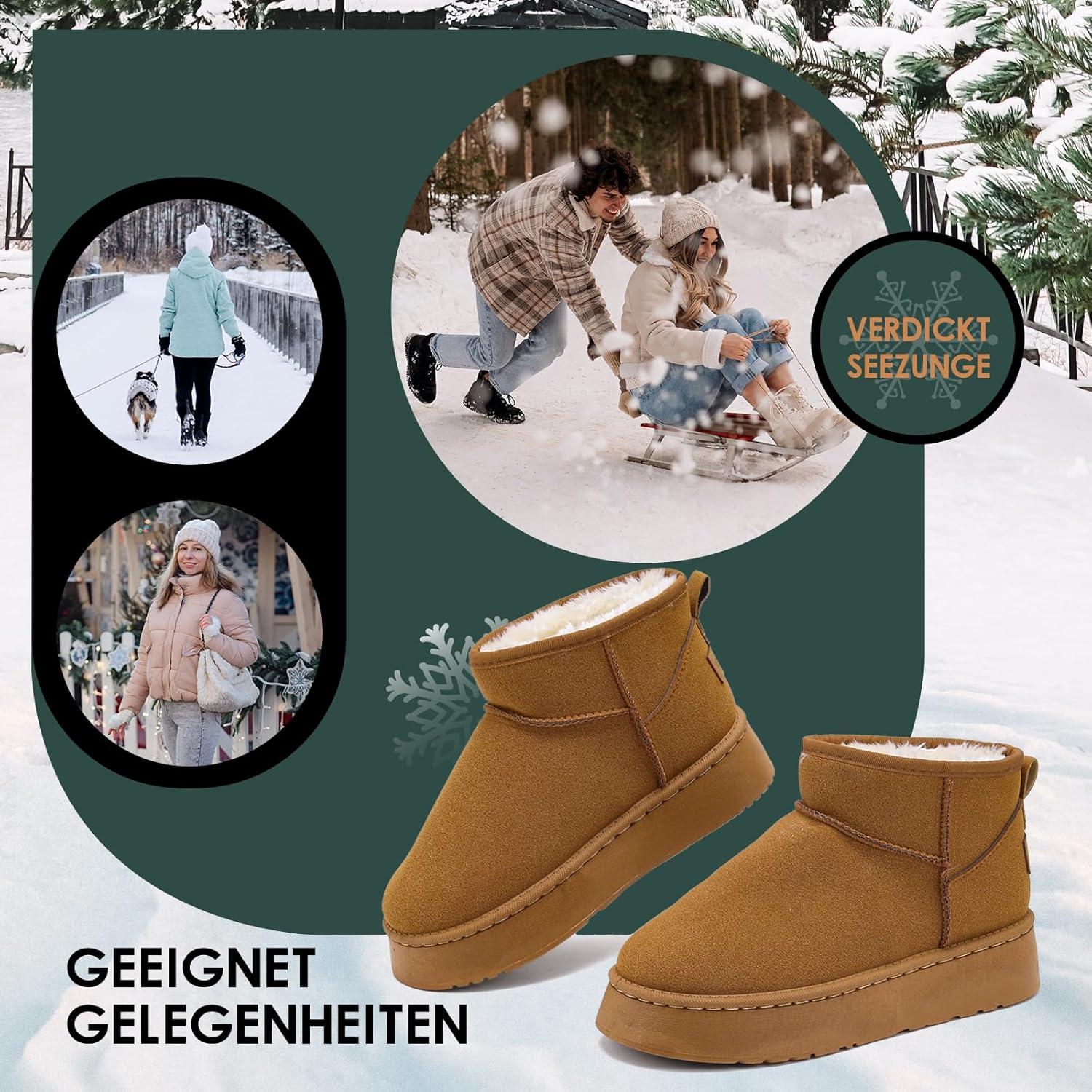 image:imageYUHITYGZGS Bottines femme hiver Chaude Confortables Antidrapant Fourres Impermables Bottes De Neige Australien Classiques Bottines Fourres Chaussons Chaussettes Boots pour LextrieurBrun Clair