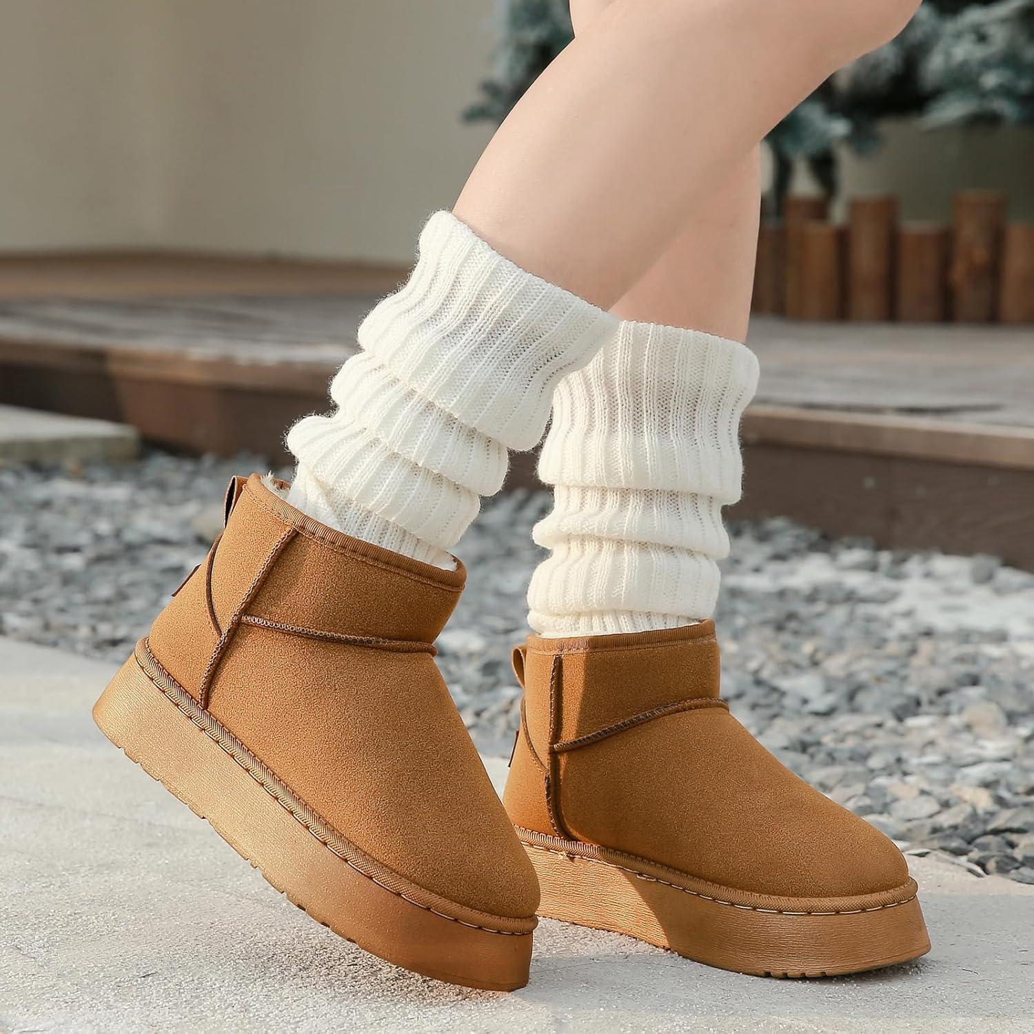 image:imageYUHITYGZGS Bottines femme hiver Chaude Confortables Antidrapant Fourres Impermables Bottes De Neige Australien Classiques Bottines Fourres Chaussons Chaussettes Boots pour LextrieurBrun Clair