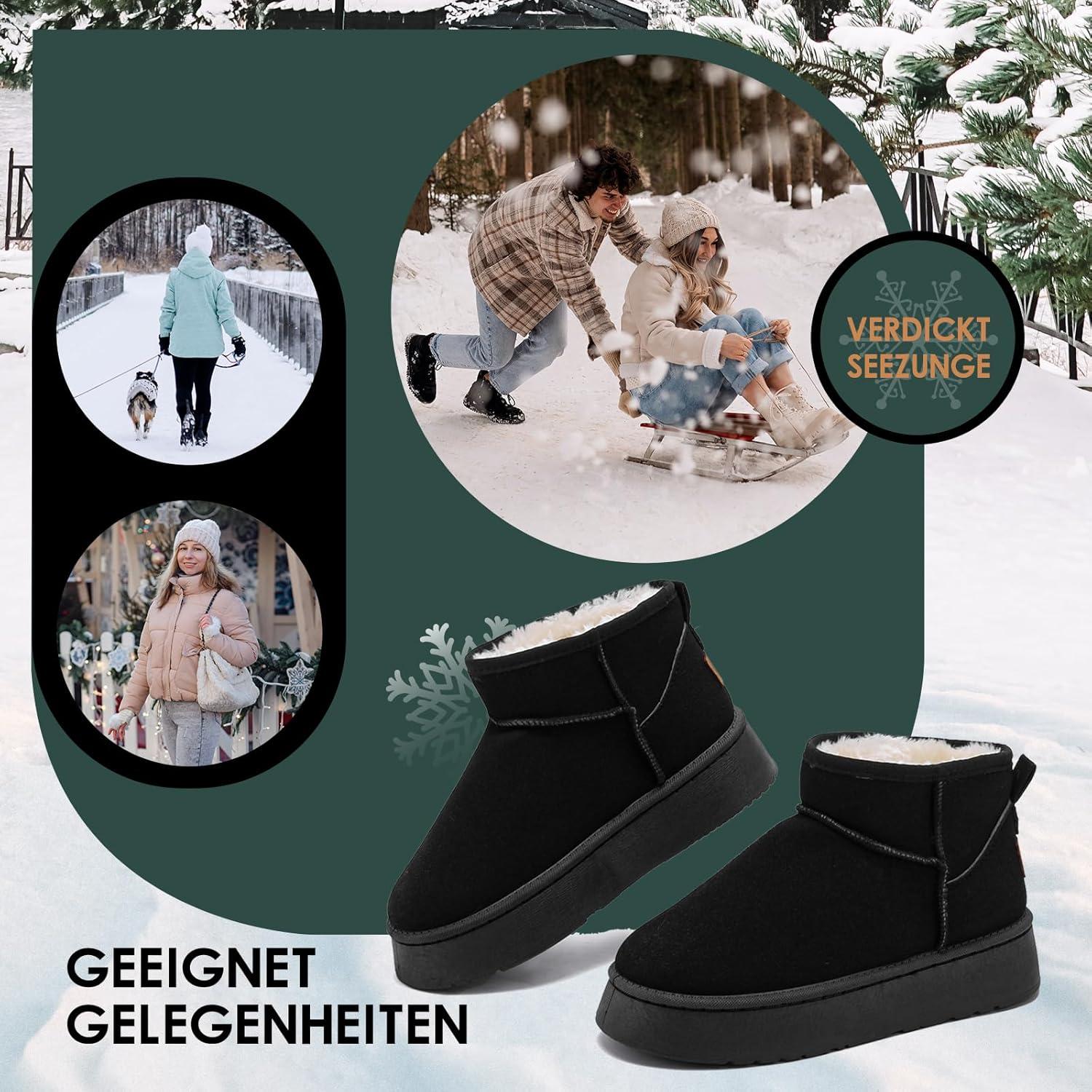 image:imageYUHITYGZGS Bottines femme hiver Chaude Confortables Antidrapant Fourres Impermables Bottes De Neige Australien Classiques Bottines Fourres Chaussons Chaussettes Boots pour LextrieurNoir