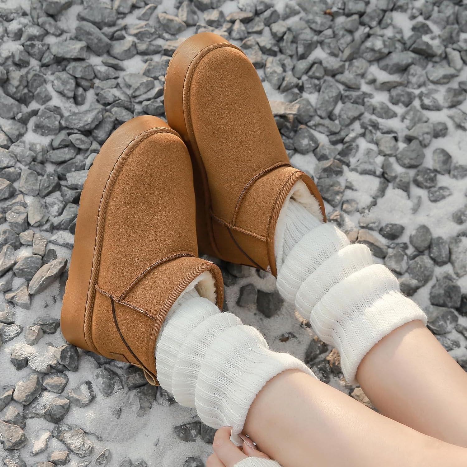 image:imageYUHITYGZGS Bottines femme hiver Chaude Confortables Antidrapant Fourres Impermables Bottes De Neige Australien Classiques Bottines Fourres Chaussons Chaussettes Boots pour LextrieurBrun Clair