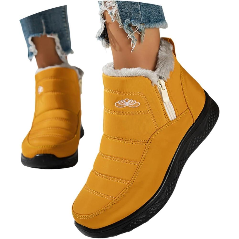 image:imageBottes De Neige Femme Impermable Chaussures Doublure En Fourrure Hiver Bottine Antidrapante Bottines Confortables Fourres Chaude Fourr Bottes De NeigeA3 Jaune