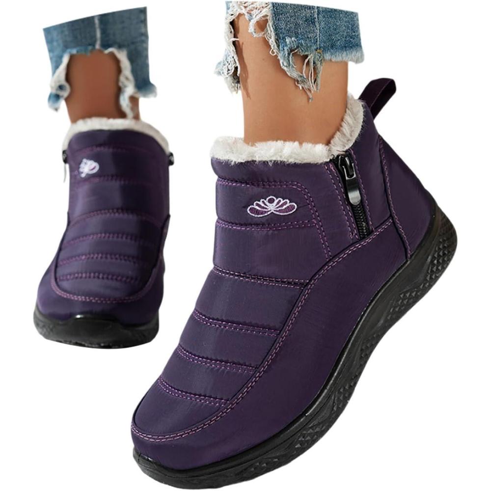 image:imageBottes De Neige Femme Impermable Chaussures Doublure En Fourrure Hiver Bottine Antidrapante Bottines Confortables Fourres Chaude Fourr Bottes De NeigeA3 Violet