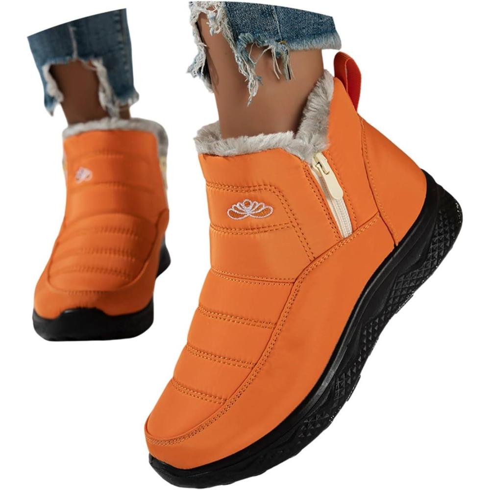 image:imageBottes De Neige Femme Impermable Chaussures Doublure En Fourrure Hiver Bottine Antidrapante Bottines Confortables Fourres Chaude Fourr Bottes De NeigeA3 Orange