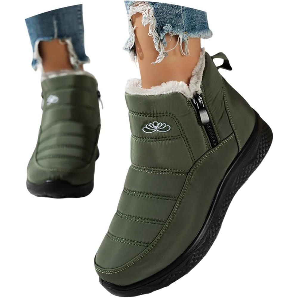 image:imageBottes De Neige Femme Impermable Chaussures Doublure En Fourrure Hiver Bottine Antidrapante Bottines Confortables Fourres Chaude Fourr Bottes De NeigeA3 Vert de Larme