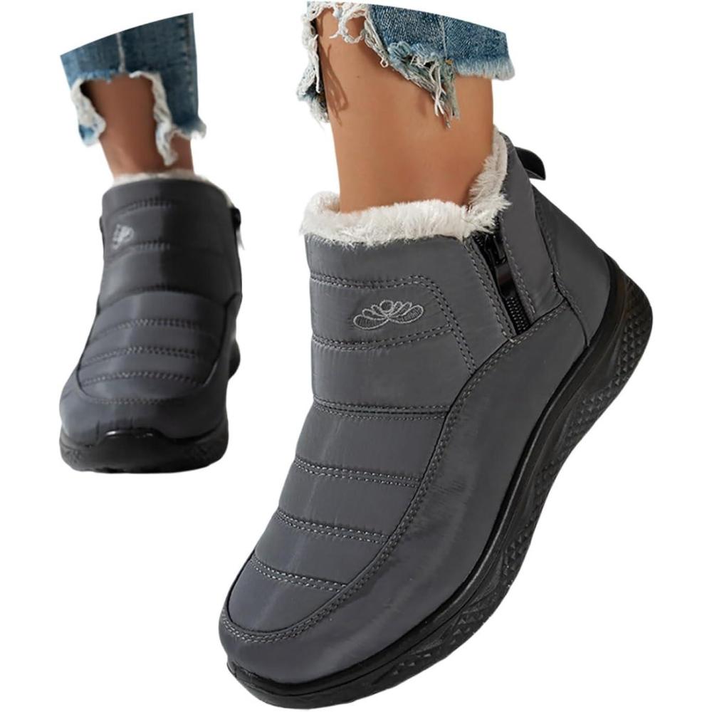 image:imageBottes De Neige Femme Impermable Chaussures Doublure En Fourrure Hiver Bottine Antidrapante Bottines Confortables Fourres Chaude Fourr Bottes De NeigeA3 Gris