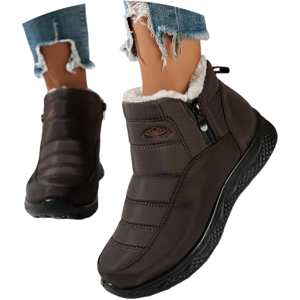 image:imageBottes De Neige Femme Impermable Chaussures Doublure En Fourrure Hiver Bottine Antidrapante Bottines Confortables Fourres Chaude Fourr Bottes De NeigeA3 Caf
