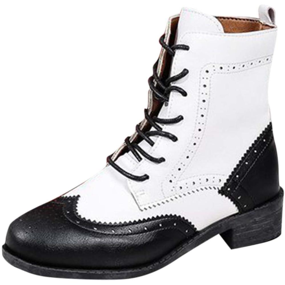image:imageBottes Femme de la Mode Botte Confortables Bottines avec Fermeture clair pour lAutomne et de lhiver Vintage Bottes et Bottines Chunky Talons Chaud Cheville Chaussons AntidRapante01 Blanc