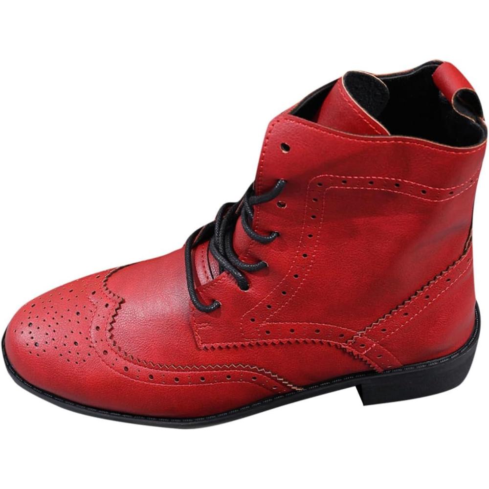 image:imageBottes Femme de la Mode Botte Confortables Bottines avec Fermeture clair pour lAutomne et de lhiver Vintage Bottes et Bottines Chunky Talons Chaud Cheville Chaussons AntidRapante01 Rouge
