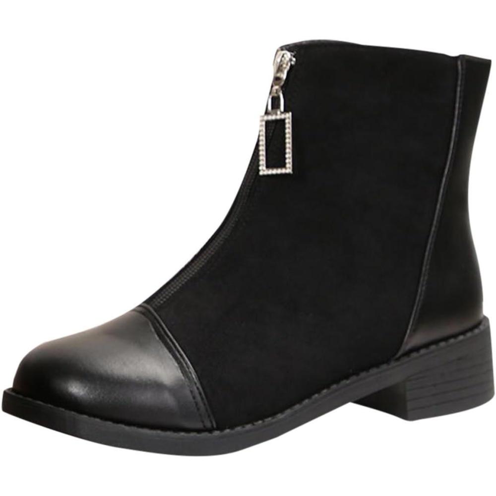 image:imageBottes Femme de la Mode Botte Confortables Bottines avec Fermeture clair pour lAutomne et de lhiver Vintage Bottes et Bottines Chunky Talons Chaud Cheville Chaussons AntidRapante06 le Noir