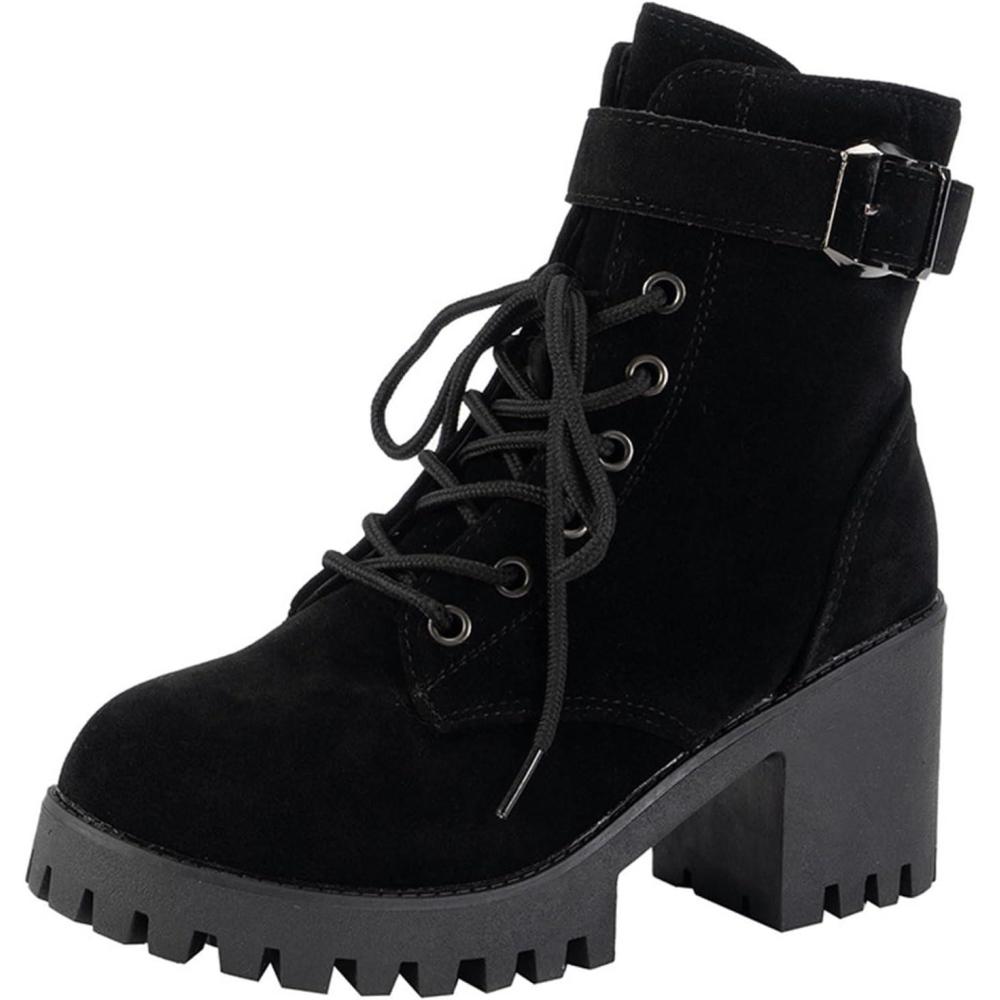 image:imageBottes Femme de la Mode Botte Confortables Bottines avec Fermeture clair pour lAutomne et de lhiver Vintage Bottes et Bottines Chunky Talons Chaud Cheville Chaussons AntidRapante03 le Noir