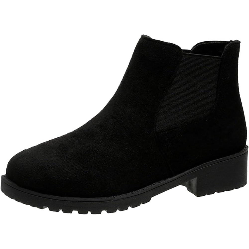 image:imageBottes Femme de la Mode Botte Confortables Bottines avec Fermeture clair pour lAutomne et de lhiver Vintage Bottes et Bottines Chunky Talons Chaud Cheville Chaussons AntidRapante02 le Noir