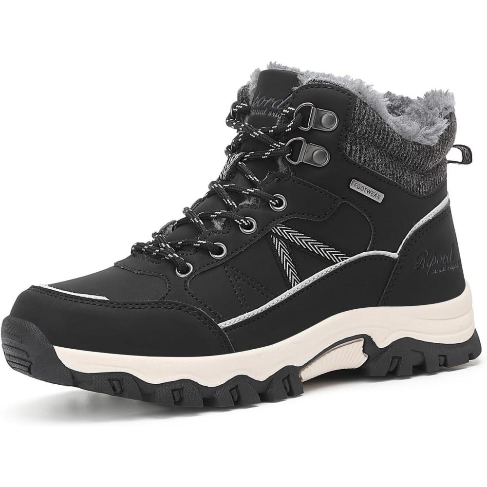 image:imageBottes de Neige Femme Hiver Bottines Fourres de Randonne Boots 3641Lignes Noires et Blanches