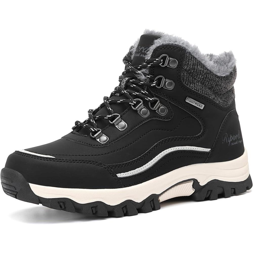 image:imageBottes de Neige Femme Hiver Bottines Fourres de Randonne Boots 3641Noire et Blanche