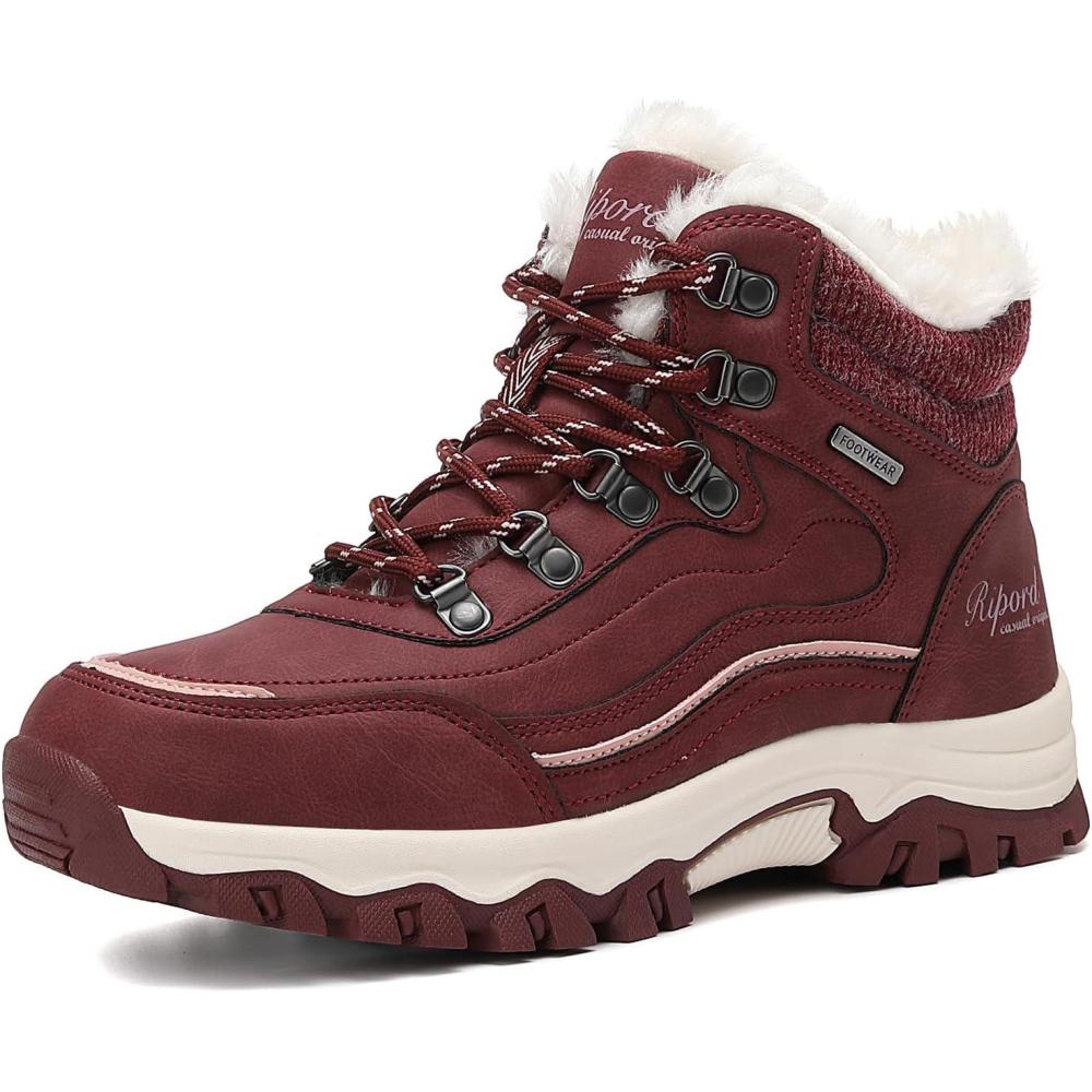 image:imageBottes de Neige Femme Hiver Bottines Fourres de Randonne Boots 3641Rouge
