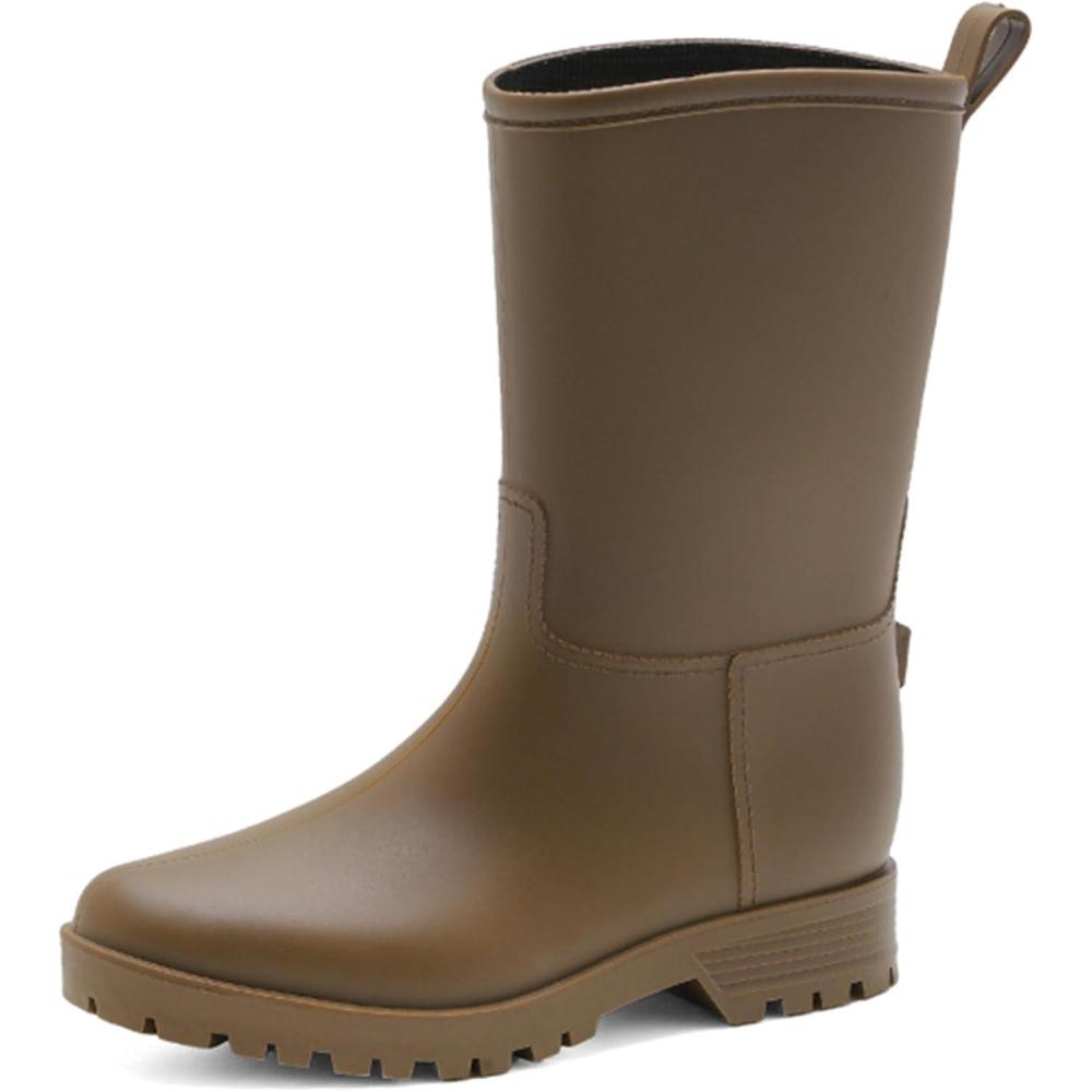 image:imageBottes de Pluie Chic pour Femmes Bottes en Caoutchouc Botte Tendance et Elgante Bottines de Pluie Antidrapant et Durable Jardin BootsMarron