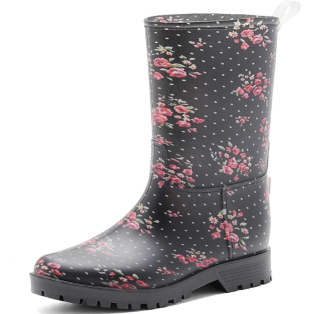 image:imageBottes de Pluie Chic pour Femmes Bottes en Caoutchouc Botte Tendance et Elgante Bottines de Pluie Antidrapant et Durable Jardin BootsNoir 2