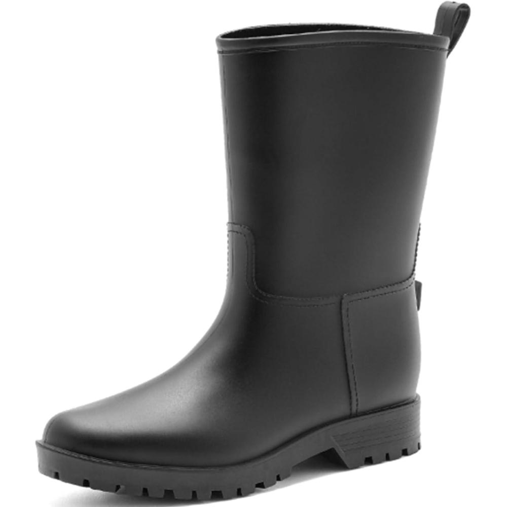 image:imageBottes de Pluie Chic pour Femmes Bottes en Caoutchouc Botte Tendance et Elgante Bottines de Pluie Antidrapant et Durable Jardin BootsNoir