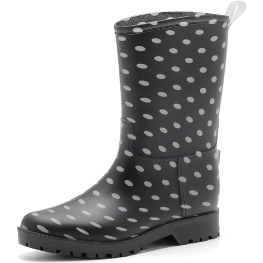 image:imageBottes de Pluie Chic pour Femmes Bottes en Caoutchouc Botte Tendance et Elgante Bottines de Pluie Antidrapant et Durable Jardin BootsNoir Blanc