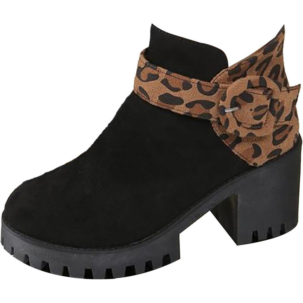 image:imageBottines talon bloc en daim pour femme Bottines avec fermeture clair Bottes courtes Motif lopard Bottes lgantes pour femme Bottes sauteuses marron 43 EU