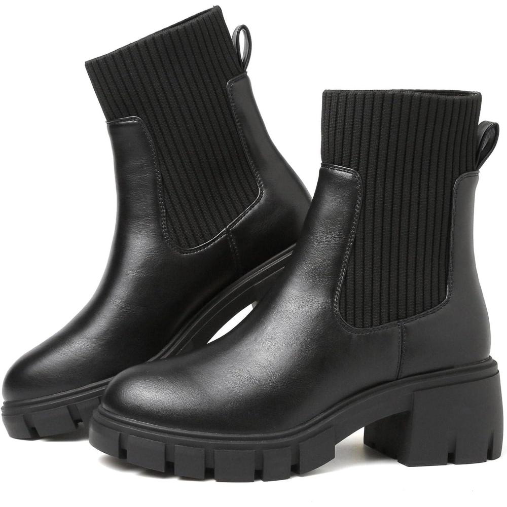image:imageBottines Chelsea impermables enfiler talon pais pour femme Taille 3640Pu Noir