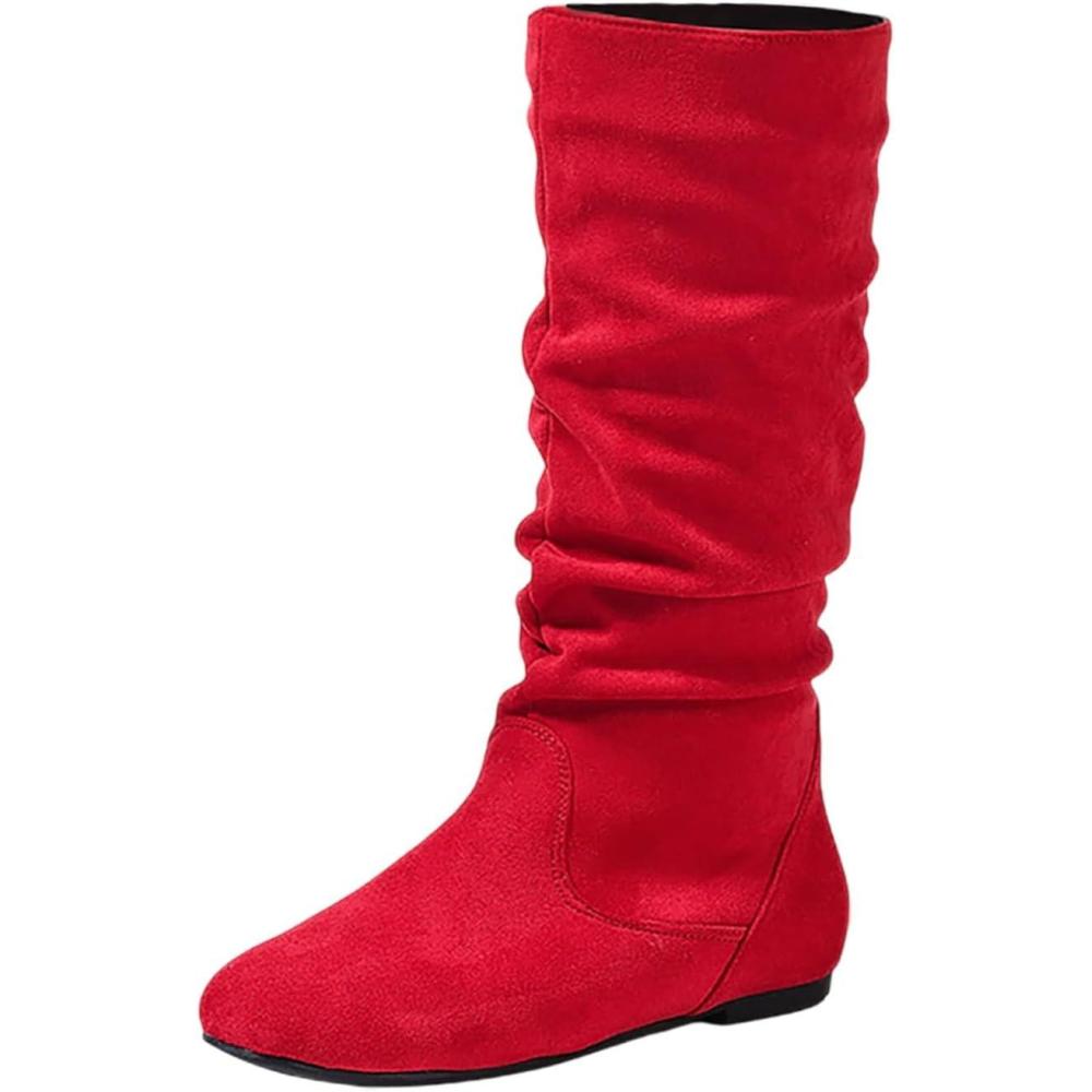 image:imageBottines dquitation pour femme avec mollet mihaut en daim fermeture clair latrale plate bottines dcontractes bottines confortables enfiler pour un usage quotidienRouge
