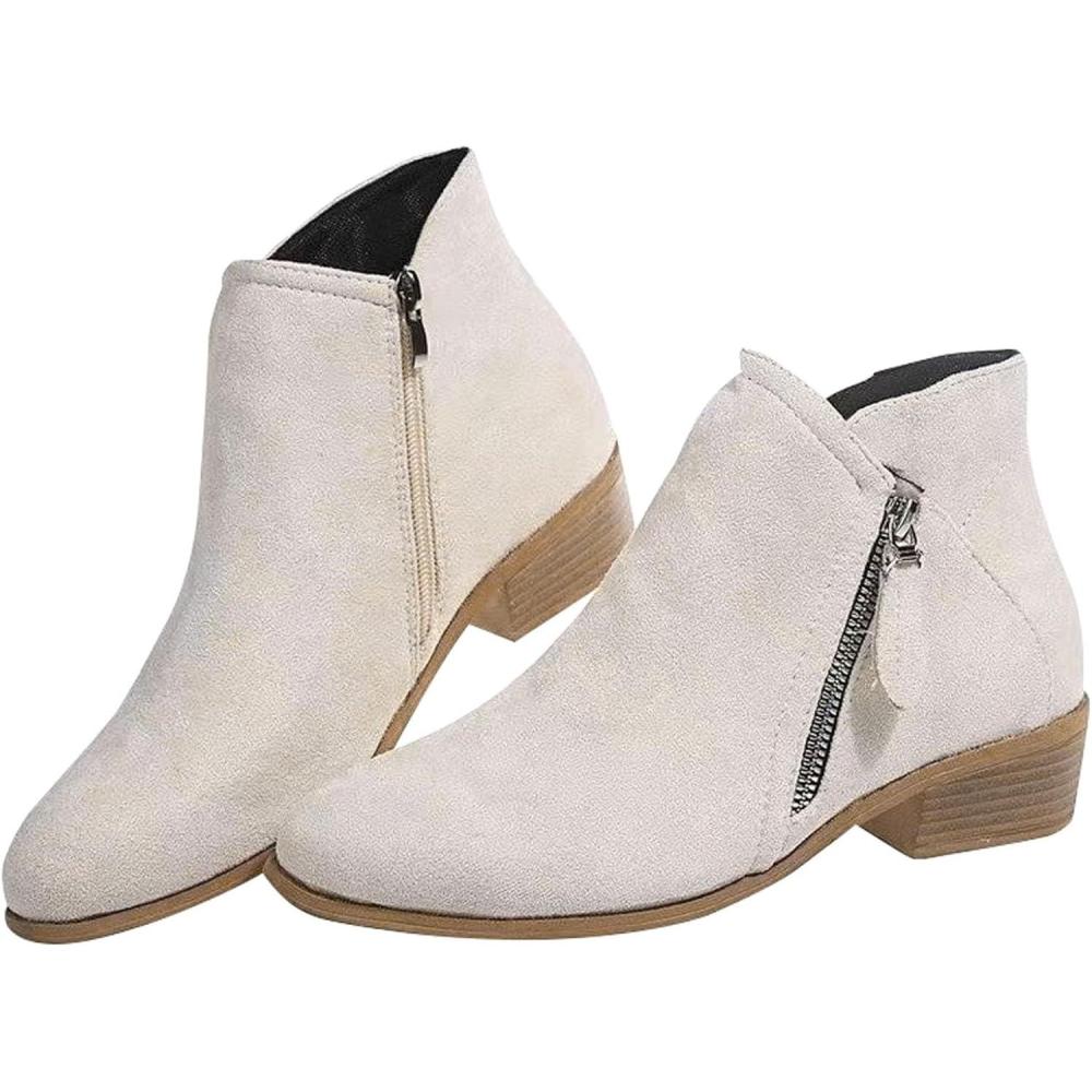image:imageBottines lgantes pour femme avec talon Chaussures de marche antidrapantes avec fermeture clair Chaussures de travail confortables Chaussures courtes Couleur unie Taille 36 43Blanc