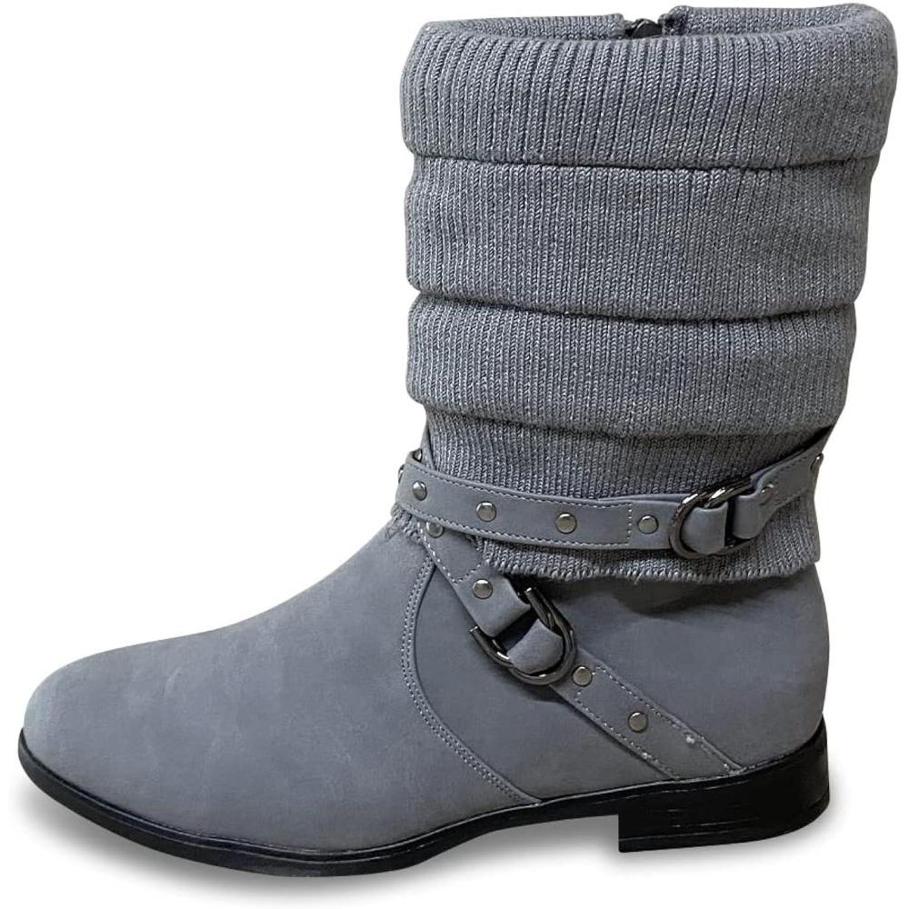 image:imageBottines plates doubles en tricot pour femmeGris