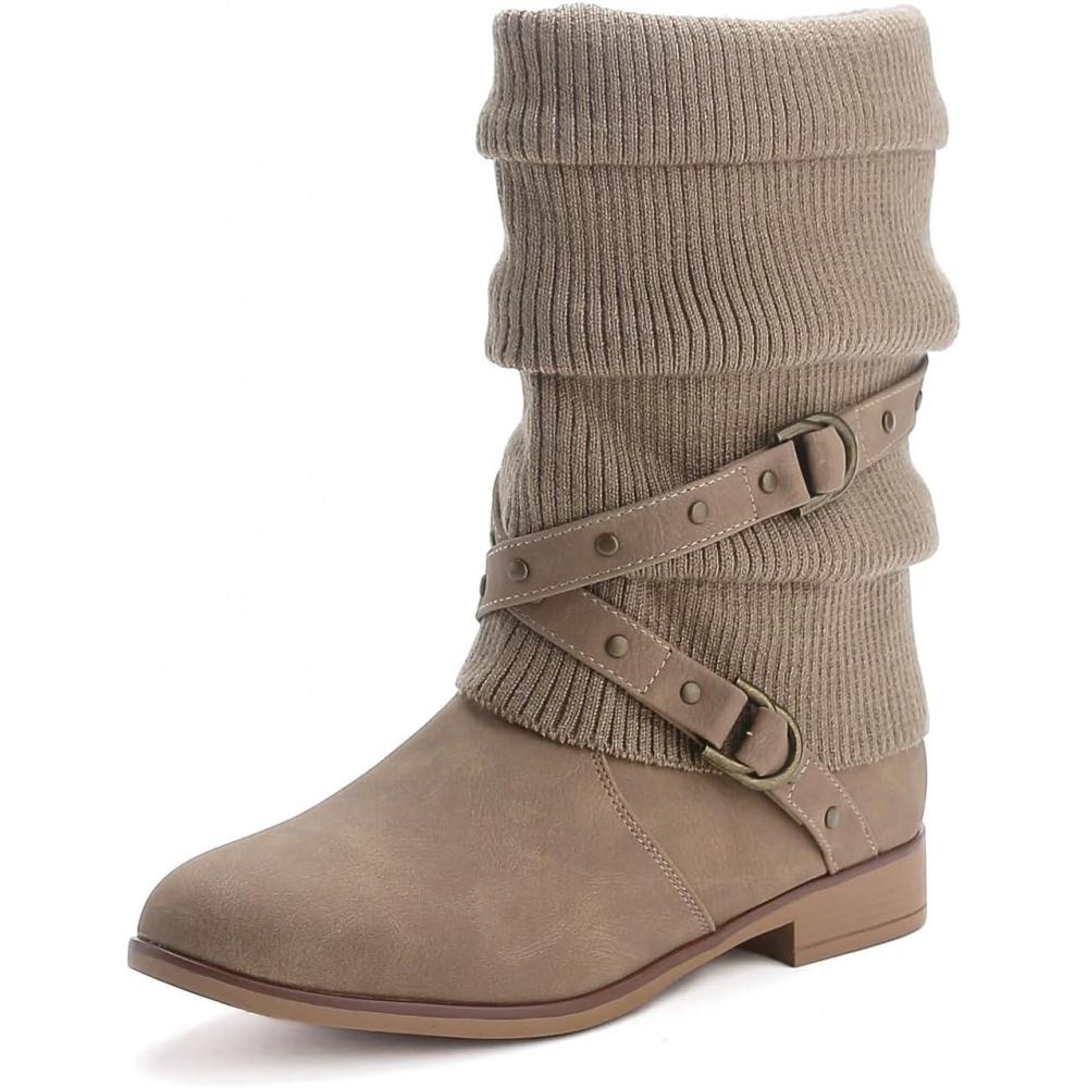 image:imageBottines plates doubles en tricot pour femmeKaki