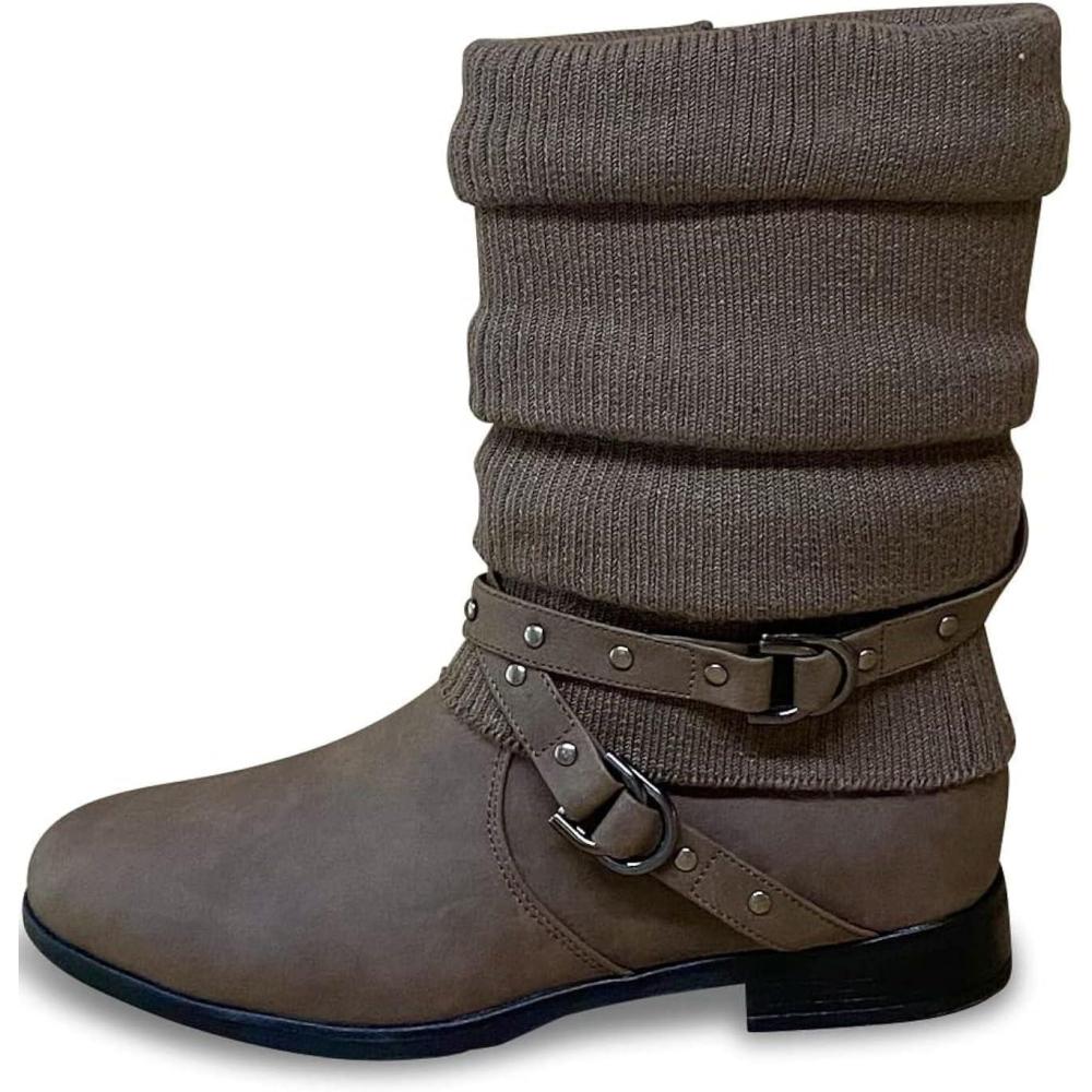 image:imageBottines plates doubles en tricot pour femmeMarron