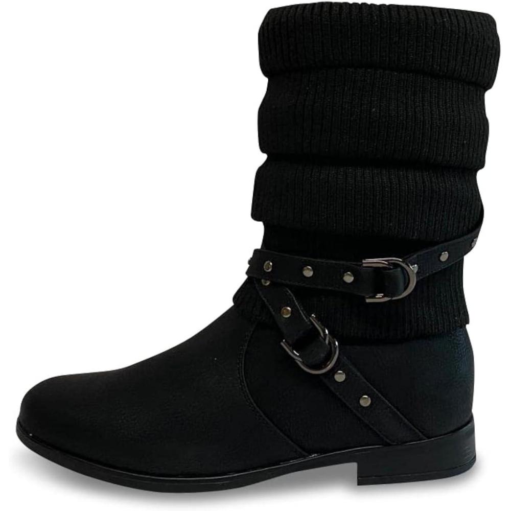 image:imageBottines plates doubles en tricot pour femmeNoir