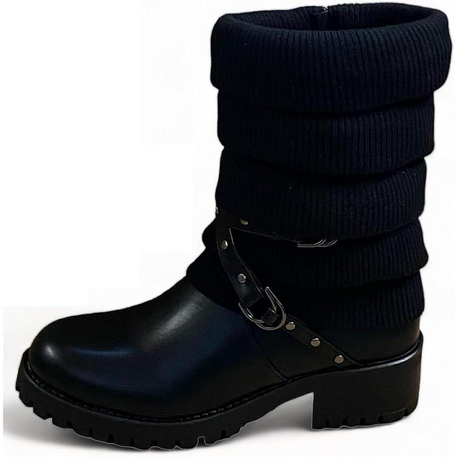 image:imageBottines plates doubles en tricot pour femmeNoir 568