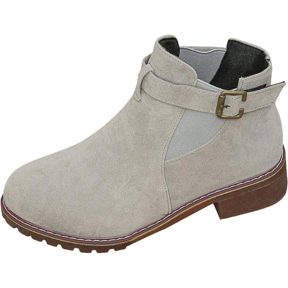 image:imageBottines pour femme avec boucles Bottes dhiver classiques chaudes Bottes de transition Bottes Chelsea Bottines lgantes pour lautomne et lhiverGris