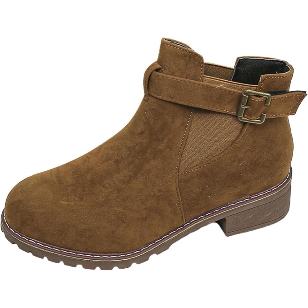 image:imageBottines pour femme avec boucles Bottes dhiver classiques chaudes Bottes de transition Bottes Chelsea Bottines lgantes pour lautomne et lhiverMarron
