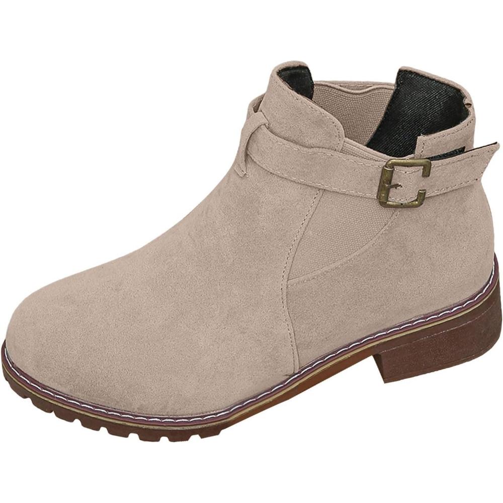 image:imageBottines pour femme avec boucles Bottes dhiver classiques chaudes Bottes de transition Bottes Chelsea Bottines lgantes pour lautomne et lhiverRose
