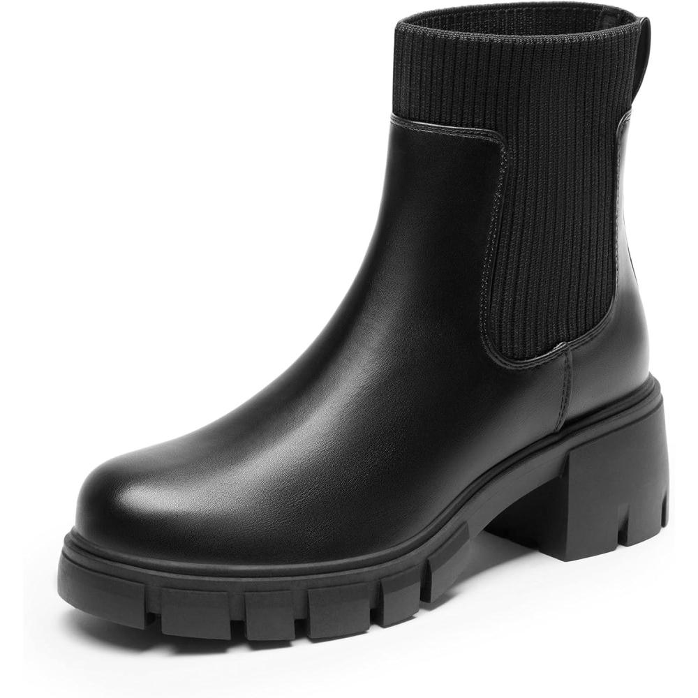 image:imageDREAM PAIRS Bottines Chelsea pour Femmes Boots Talons Larges Bottes ConfortableNoir