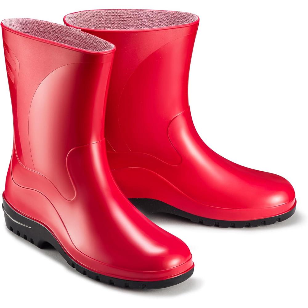 image:imageESTRO Bottes en Caoutchouc Femme Botte de Pluie Femme Bottine Pluie Chaussures Pluie Bottes Femmes K007Rouge