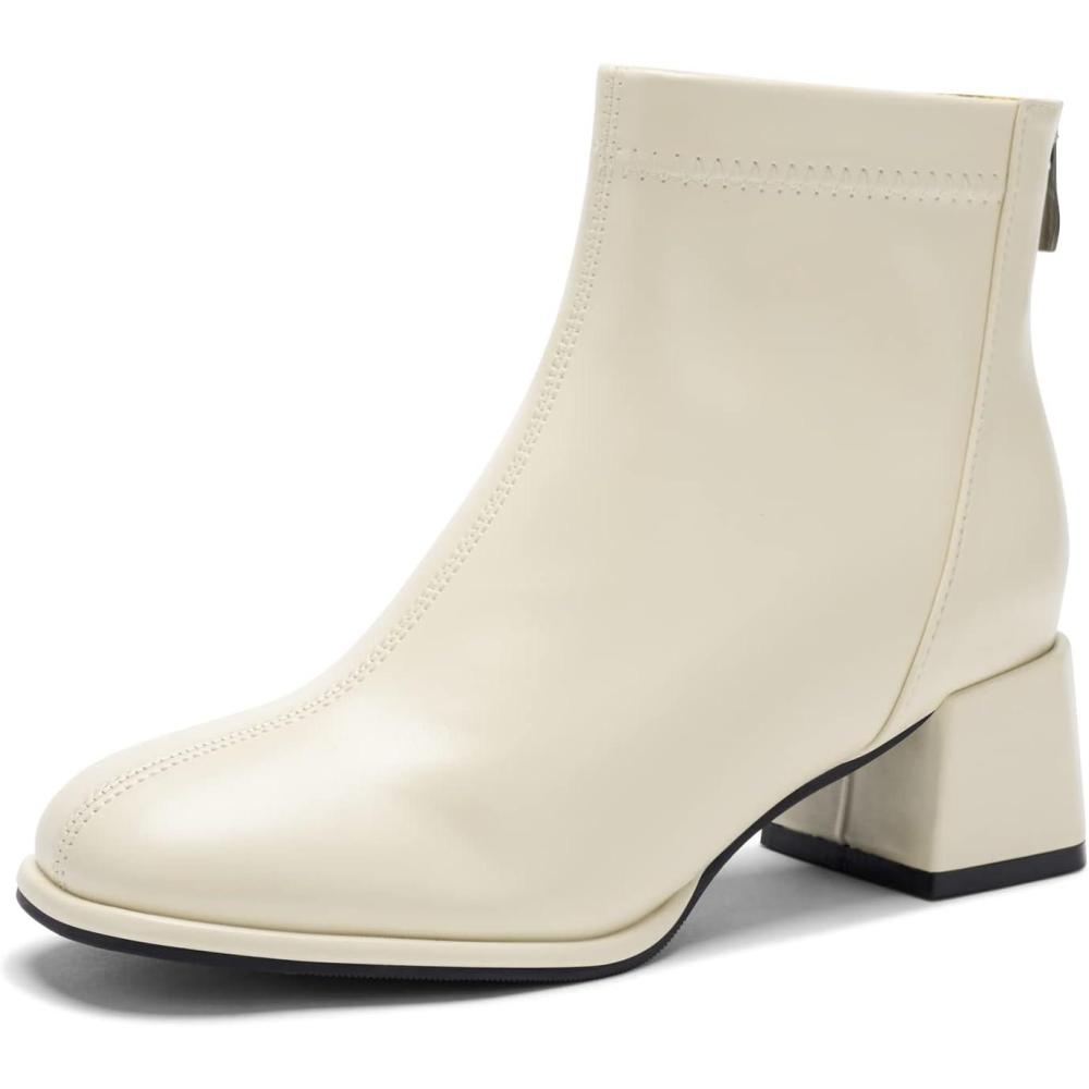 image:imageFemmes cheville bottes Block talon moyen zip femmes round head Casual Party chaussures bottesBeige Verni