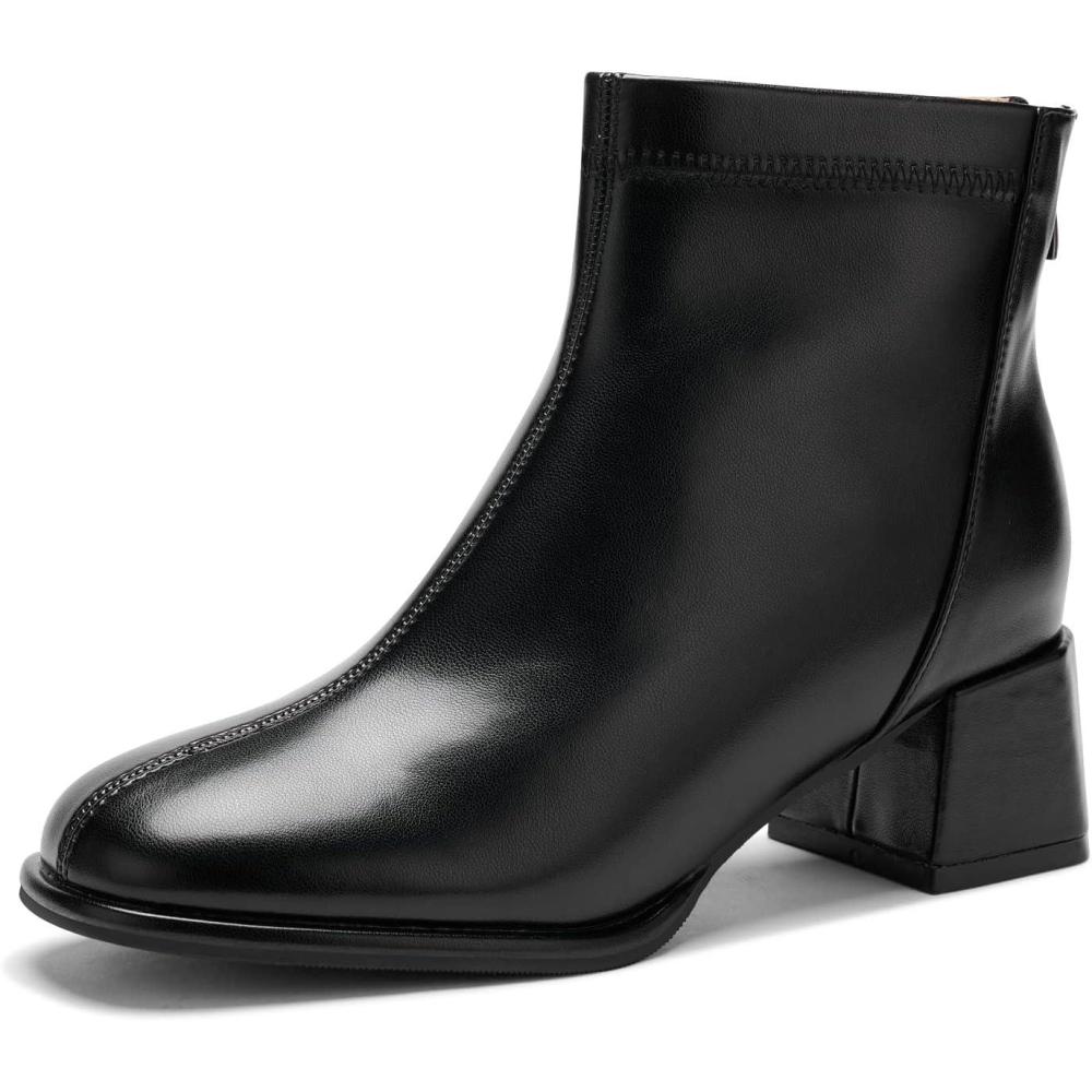 image:imageFemmes cheville bottes Block talon moyen zip femmes round head Casual Party chaussures bottesBrevet Noir