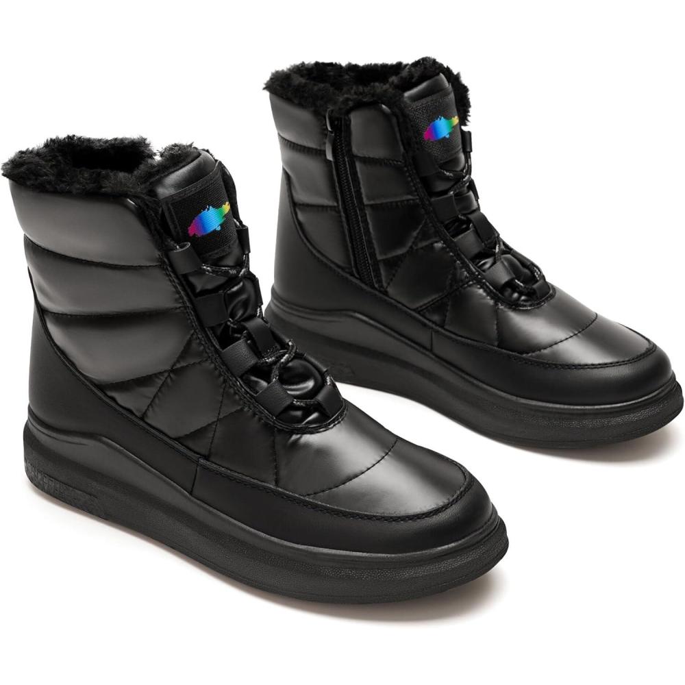image:imageGLAMORA Bottes de neige dhiver impermables et thermiques avec doublure en fourrure Bottines chaudes antidrapantes et confortables pour le travail la montagne la randonne la ville ou lesNoir