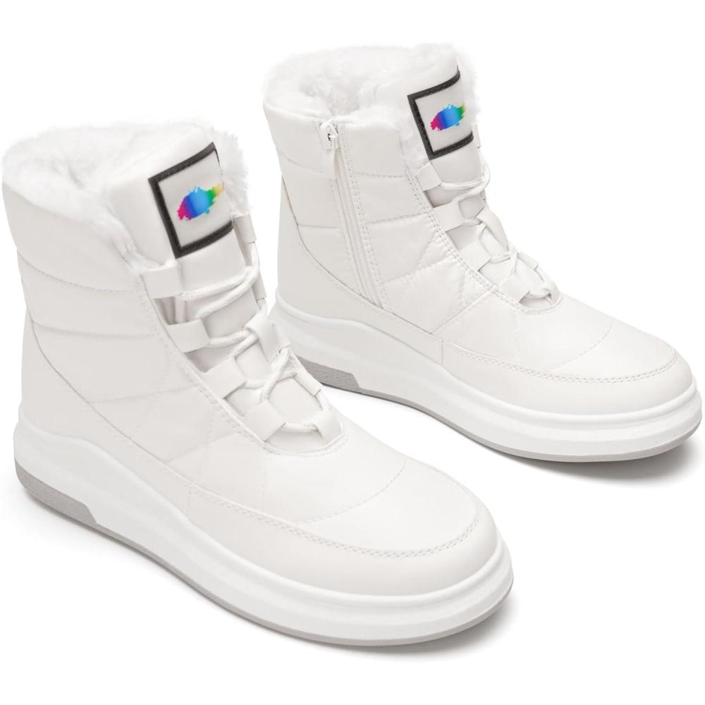 image:imageGLAMORA Bottes de neige dhiver impermables et thermiques avec doublure en fourrure Bottines chaudes antidrapantes et confortables pour le travail la montagne la randonne la ville ou lesBlanc