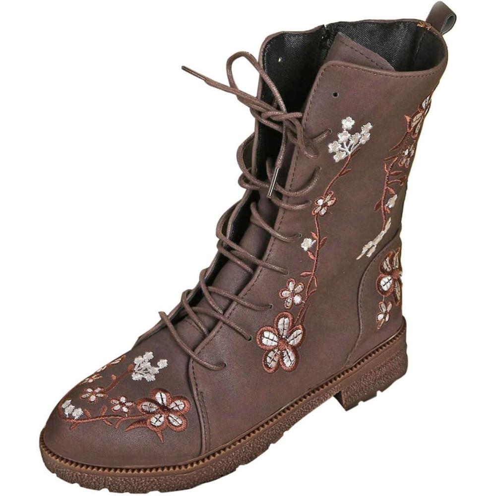image:imageGenerisch Bottes de combat lacets en cuir synthtique pour femme Bottes dquitation vintage pour femme Bottes dquitation Bottines lacets Bottines enfiler Bottes de travailMarron