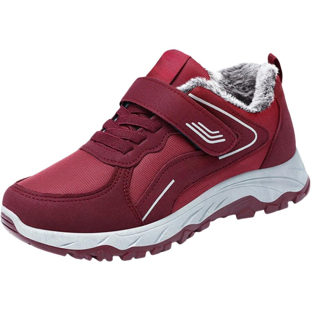image:imageGenerisch Bottes de randonne lgres pour femme Chaussures dhiver impermables avec doublure chaude Semelles antidrapantes Bottines dcontractes lacets confortables ChaussuresRouge